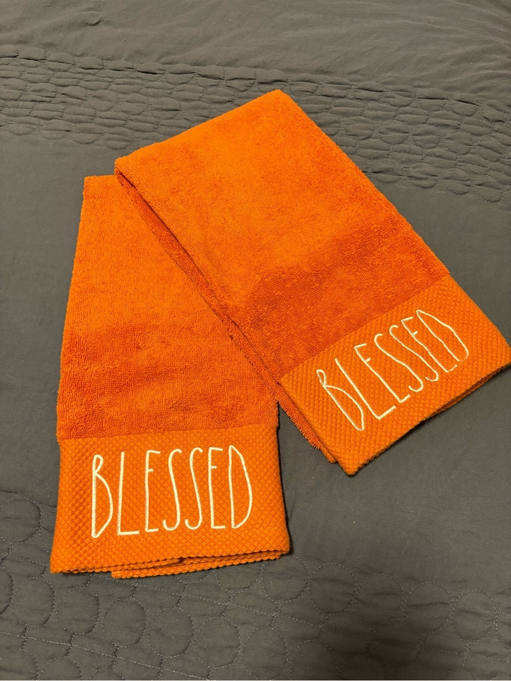 Rae Dunn Orange 'Blessed' Embroidered Hand Towels